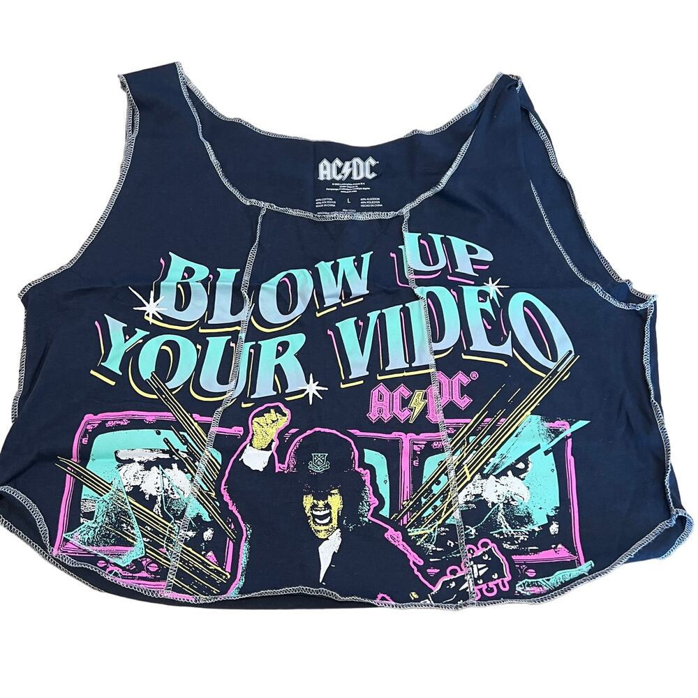 Women's AC/DC Graphic Navy Blue Seamed Cropped Tank Top - Size Large - NWT